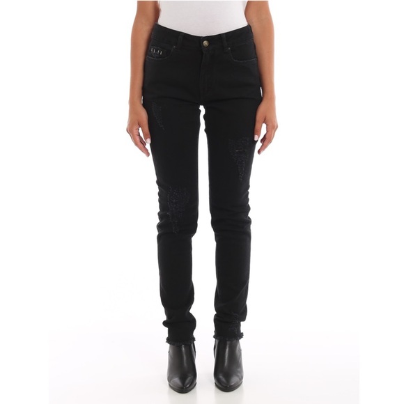 Zadig & Voltaire Eva Grunge Black Distressed Straight Leg Designer Jeans Size 25 - Picture 3 of 16